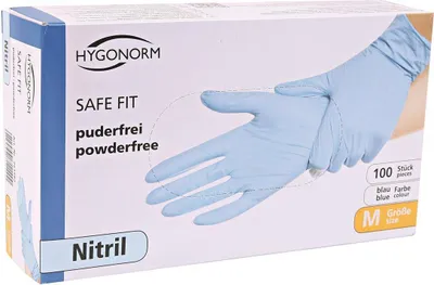 Immagine prodotto di 10x Hygonorm 261582 Nitrilhandschuhe Safe Fit blau Gr. 8/M puderfrei Spenderbox 100 Stk.