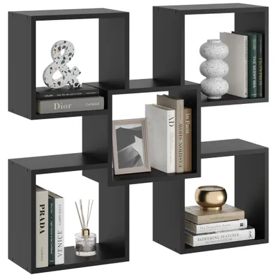 Produktbild von Wandregal Marta Schwarz – modernes Hängeregal für Bücher und Dekoration, stabile Regalwand für Wohnzimmer, Büro und Flur