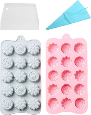 Image de Moule à fleurs en silicone Avec 15 cavités, Lot de 2, Silicone antiadhésif, Rose mixte, Moule en forme de marguerite Pour les bonbons, la gelée de chocolat, les glaçons