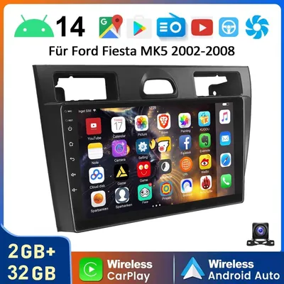 Produktbild von Android 14 Autoradio 9 Zoll GPS Navi Touchscreen für Ford Fiesta MK5 2002-2008 mit Carplay Android Auto Bluetooth WLAN 2GB RAM 32GB Speicher Doppel DIN RDS