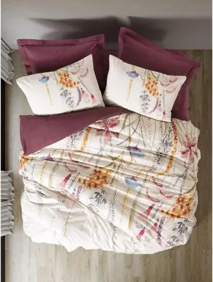Zdjęcie produktu dla Zestaw Pościeli z Poszwą na Kołdrę 220 x 240 cm, 2 Poszewki 60 x 60 cm, 100% Bawełna Renforcé, Bordowy