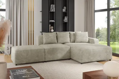 Produktbild von Ecksofa Designersofa MEGAN XS inkl. Hocker Stoff Poso Beige Ottomane Rechts