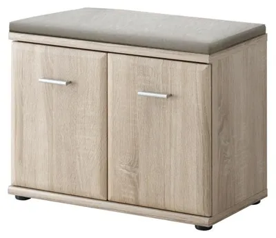 Image de Meuble banc à chaussures avec coussin "Armario" - Beige - L 60 x H 50 x P 32 cm