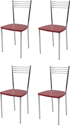 Immagine prodotto di t m c s Tommychairs - Set di 4 sedie moderne ELENA per cucina e sala da pranzo, struttura robusta in acciaio cromato, seduta in legno nel colore rosso anilina