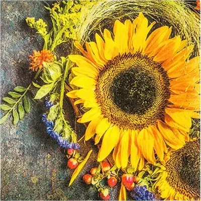 Produktbild von 20 kleine Cocktailservietten Sunny Autumn - Sonnenblume im Naturgesteck 25x25cm
