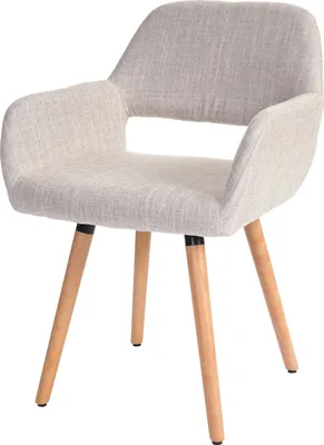 Produktbild von Esszimmerstuhl HWC-A50 II, Stuhl Küchenstuhl, Retro 50er Jahre Design  Textil, creme/grau, helle Beine