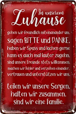 Produktbild von Blechschild Spruch 20x30cm Zuhause sind wir eine Familie