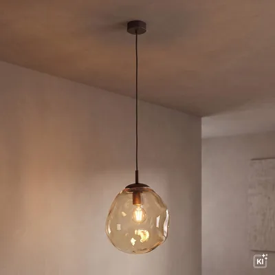 Produktbild von Pendelleuchte Metall Glas E27 H: max. 175 cm Braun Cognac rund Modern Hängeleuchte, KI-generiertes Bild
