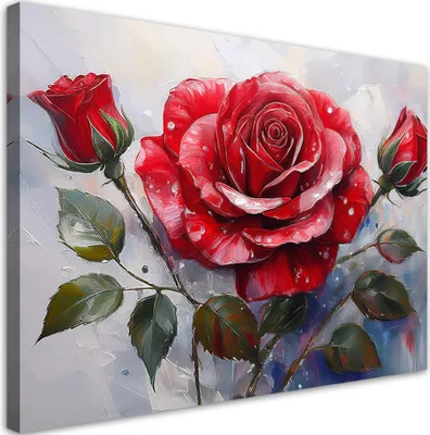 Produktbild von Leinwandbild Rote Rose Blume Gemalt 60x40 Feeby Rot bild für die wand bereit zum aufhängen