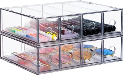 Zdjęcie produktu dla Organizer do szuflady 2 sztuki, 8 przegródek, z wyjmowaną szufladą, do biura