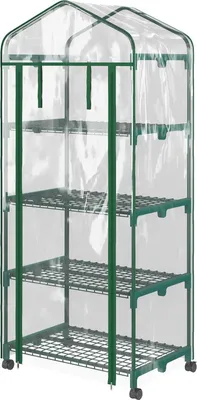 Obrázek produktu pro Fóliovník s válečkem, skleník se 4 policemi, fóliovník s ocelovou konstrukcí, na zahradu, balkon 69 x 50 x 165 cm, zelený