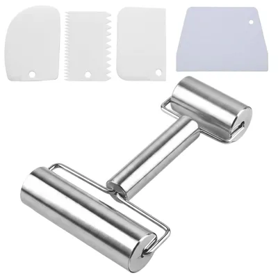 Image de Rouleau à pâtisserie en acier inoxydable avec manche ergonomique – Idéal pour la pizza, les biscuits et les pâtes – Dimensions : 20 x 12 cm