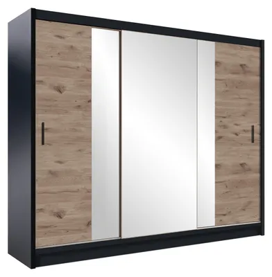 Produktbild von Masseno Schiebetürenschrank KAYLE 250/215/61 cm 3-türig mit Spiegel Schwarz