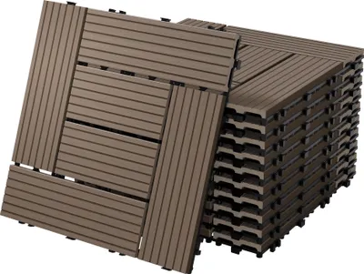 Produktbild von ECD Germany WPC Terrassenfliesen, 30x30 cm, 44er Spar Set für 4m², Dunkelbraun Mosaik in Holzoptik, für Garten Balkon Bodenbelag mit Drainage Klicksystem