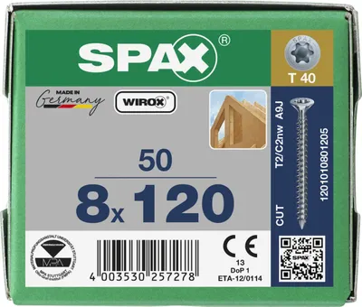 Productafbeelding van SPAX® 1201010801205 SPAX® Holzbauschrauben T40 Senkkopf WIROX 1201010801205 8 mm x 120 mm, 50 St.