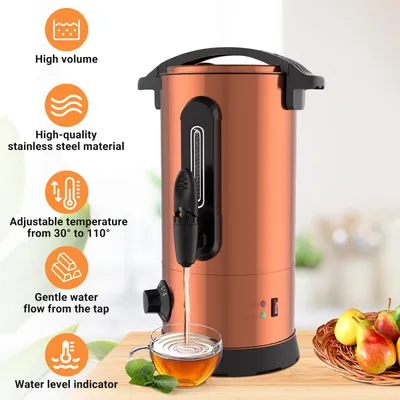 Obrázek produktu pro Peviasot, varná konvice na svařené víno, objem 8 litrů, výkon 1500 W, měděná, dávkovač horkých nápojů s kohoutkem a 10 kelímky