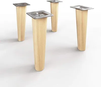 Produktbild von Möbelbeine aus Massivholz, 15cm, rund, konisch, gerade, mit Metallplatte, geölt
