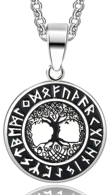 Immagine prodotto di Ciondolo "Albero del Mondo" con runa, con catena, in argento | Ciondolo a catena in acciaio inossidabile