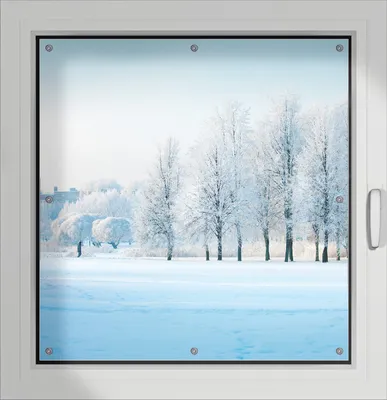 Produktbild von Wallario Lichtschutzbild, Dekorativer Sichtschutz Sonnenschutz 96 x 93 cm mit Motiv: Verschneite Bäume in einer Winterlandschaft - Verdunklung ohne Bohren