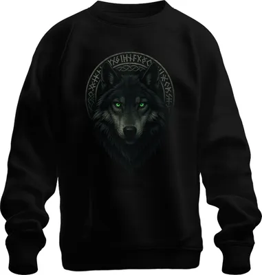 Produktbild von Wolfkopf Runenkranz Nordischer Wolf Mystik Gothic Fantasy Viking Uni Sweatshirt Pullover, Schwarz, 3XL