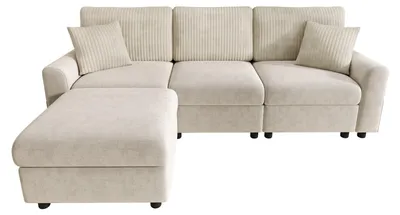 Produktbild von Merax Modernes Sofa 3-Sitzer, L-förmiges Ecksofa mit Hocker, Chenille Cord Soffa, USB Anschluss, Type-C, mit Kissen, Wohnzimmersofa Groß, Beige