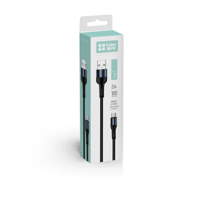 Obrázok produktu pre ColorWay Kábel USB Type-C (nylon) 2.4A 1m - black