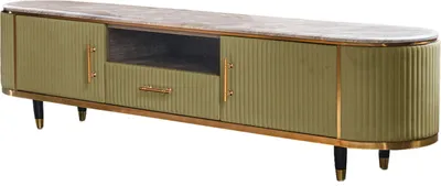 Produktbild von KAWOLA Lowboard MARIA TV-Bank Marmorplatte Kunstleder olivgrün