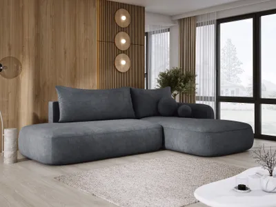Zdjęcie produktu dla DomoHome Narożnik BABU z funkcją łóżka - Nowoczesny Narożnik Tapicerowany Do Salonu Funkcjonalna Sofa Łóżko W Tkaninie CLOUD Rozmiar: 300x105x60cm, Prawa Strona Kolor: Szary