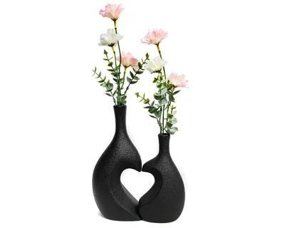Produktbild von 2-teiliges Vasen Set Blumenvase Dekovase Vase Herz-Symbol HY2308 Schwarz