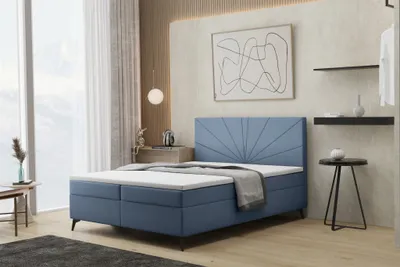 Produktbild von Boxspringbett Schlafzimmerbett PONCE 180x220cm in Stoff Riviera Blau