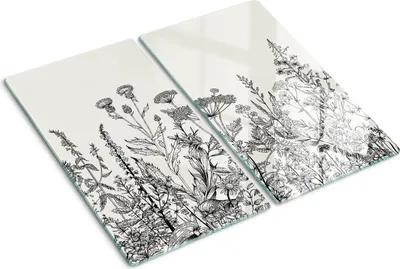 Obrázok produktu pre Sklenená ochranná doska – Kryt varnej dosky – Kryt na indukčnú dosku – 2x30x52 cm – Rýchle čistenie – Tvrdené sklo – Divoké kvety