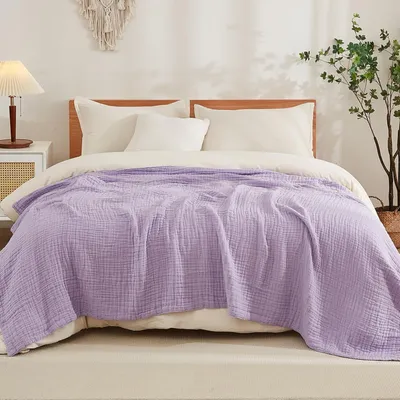 Produktbild von Baumwolldecke Musselin Kingsize 274 x 229 cm Lavendel leichte atmungsaktive Ganzjahresdecke