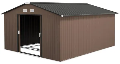 Immagine prodotto di Capanno da giardino in metallo per attrezzi da giardino | Colore: marrone-nero | Dimensioni: 386x340x200 cm