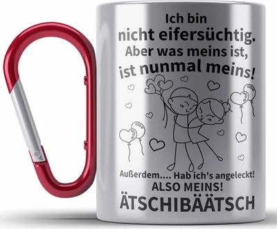 Produktbild von Trendation - Valentinstag Geschenk Freund Freundin Edelstahl Tasse Karabiner Spruch Lustig Ich hab's Angeleckt Geschenkidee Frau Mann Spruch (Rot)