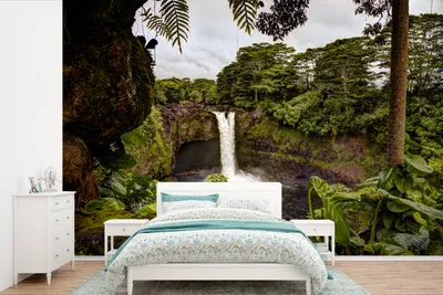 Produktbild von MuchoWow® Fototapete für Wohnzimmer oder Schlafzimmer Wandtapete Vinyl Motivtapete Wasserfall in einem tropischen Wald - 360x240 cm - Vinyl-Tapete