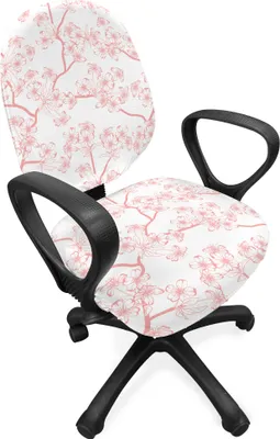 Produktbild von ABAKUHAUS Kirschblüte Bürostuhl Schonbezug, Retro Sakura Art, dekorative Schutzhülle aus Stretchgewebe, Coral Weiß
