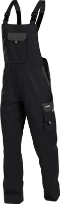 A pair of black and grey work overalls.