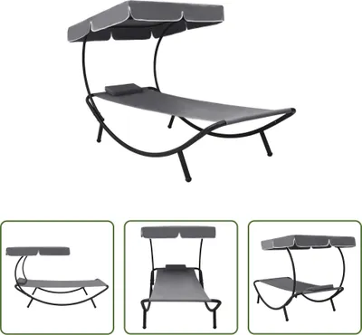 Image de The Living Store Bain de soleil de jardin avec toit solaire et coussin Gris