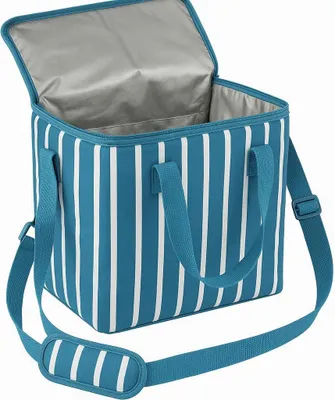 Produktbild von Kompakte Kühltasche - 30 x 15 x 25 cm - 11 Liter - Mit 2 Tragegriffen und verstellbarem Schultergurt - Blau & Weiß