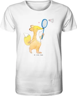 Produktbild von Mr. & Mrs. Panda Shirt Herren Fuchs Federball spielen Größe M - Weiß - Geschenk, Tshirt, T-Shirt, Herren-T-Shirt, Print-T-Shirt, Badminton, Oberteil