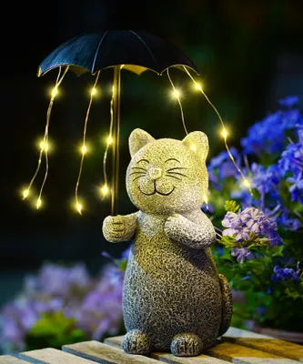 Productafbeelding van Yeomoo Tuinbeeld Kat met LED Zonneparaplu en Sfeerverlichting