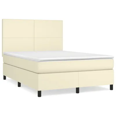 Zdjęcie produktu dla vidaXL Łóżko sprężynowe z materacem kremowe 140x190 cm imitacja skóry