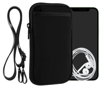 Produktbild von kwmobile Handy Tasche zum Umhängen für XL - 6,7/6,8" - Hülle mit Band - Neopren Cover mit Reißverschluss - 17,2 x 8,4 cm - Necklace Case in Schwarz