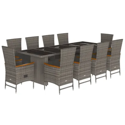 Produktbild von vidaXL 11-tlg. Garten-Essgruppe mit Kissen Grau Poly Rattan