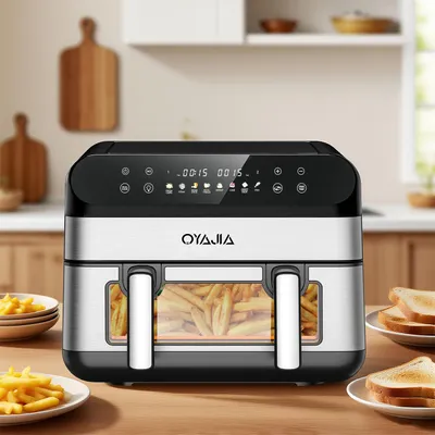 Produktbild von Dual Zone Heißluftfritteuse, Air fryer mit 9.8l-Fach und herausnehmbarem Trenner, Sichtfenster, Antihaftbeschichtung, spülmaschinenfester Korb, 8-in-1
