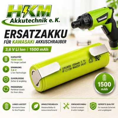 Produktbild von Ersatz Akku für Kawasaki Akkuschrauber 3,6 V Li Ion mit 1500 mAh