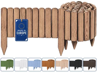 Obrázek produktu pro Woodygift  Dřevěná ohraničení záhonů, svinovací plot, zahradní plot, ohraničení trávníku, palisáda – flexibilní svinovací ohraničení pro záhony a trávníky, opálené, 20 x 200 cm