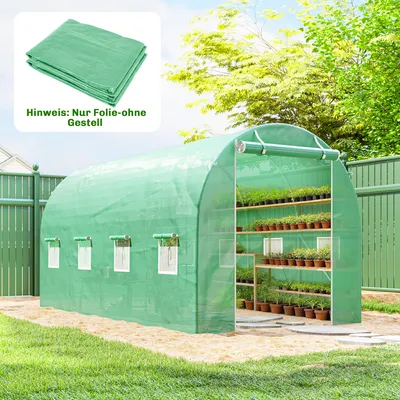 Produktbild von Gewächshausfolie 4x2m, Ersatzfolie Tomatenhaus, PE-Folie mit Tür und 8 Fenstern, UV-beständig, Grün | 400 x 200 x 200 cm | 4,2 kg