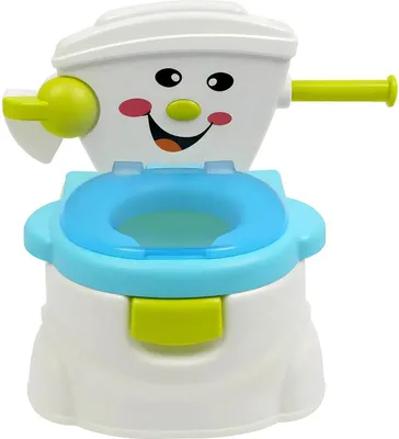 Produktbild von Tragbares Kinder-Töpfchen - Töpfchentrainer - Belastbar bis 60 kg - Für 6 Monate–5 Jahre - Sitzhöhe 19 cm - Größe 36×30×42 cm - PP-Kunststoff - Smiley-Motiv - Blau