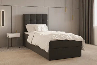 Produktbild von Kontinentalbett, Boxspringbett, Bett mit bettkasten, Bonell-Matratze und Topper, Doppelbett - Boxspringbett 05 - 90x200 - Schwarz - Hugo 100